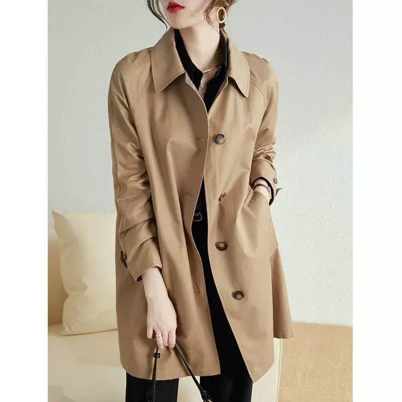 Windbreaker Women's Medium Long Loose Korean Version British Style Jacket for Women's Spring and Autumn Versatile Style
