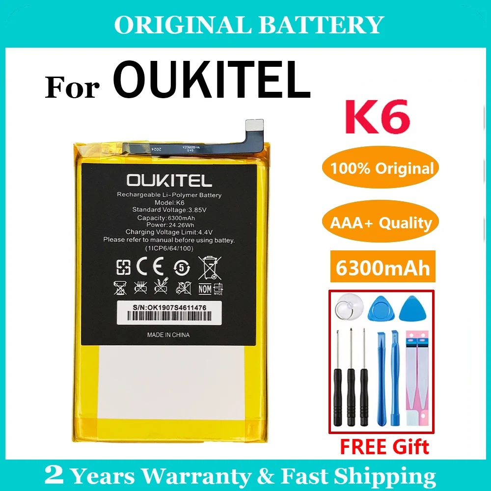 100% Original 6300mAh OUKITEL K6 Battery For Oukitel K6 K 6 Replacement Phone Batteria Batteries With Free Tools