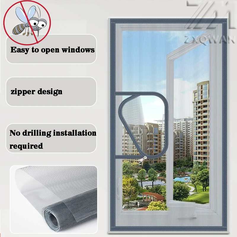 

Self adhesive invisible no punching, easy to customize zipper, mosquito proof mesh, household window net,gray personalized style