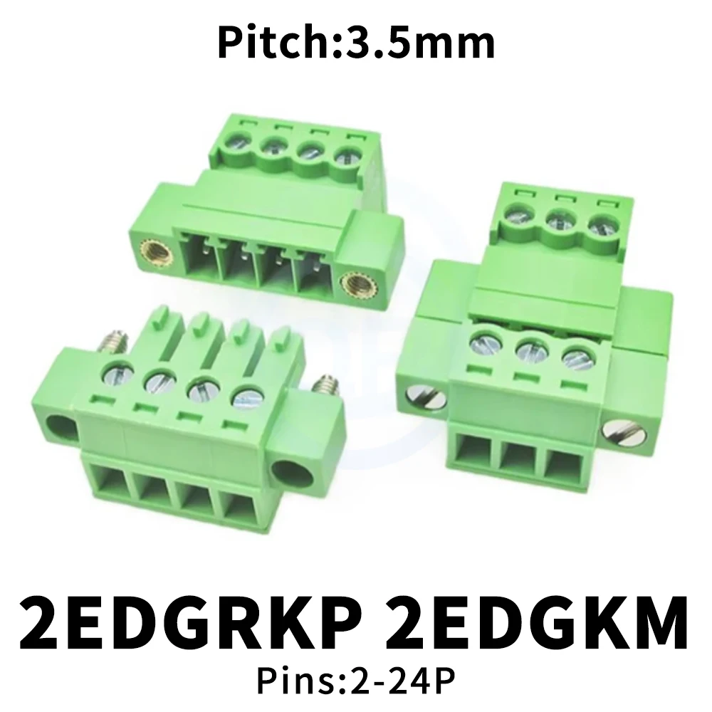 (5 Sets) KF 15EDGRKP 3.5mm Solderless Plug-In Terminal Block 2EDGRKP + 2EDGKM 3.5 with Ear Flange Male and Female Sleeves 2-24P