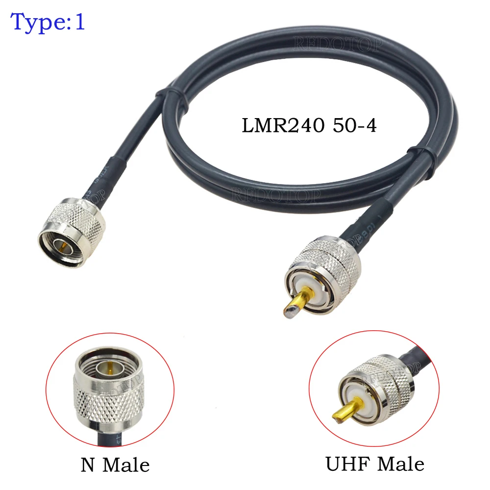 PL259 UHF Male to N Male Connector 50-4 Low Loss LMR240 Extension Coaxial Cable for RF Radio to Antenna or Surge Arrester Use