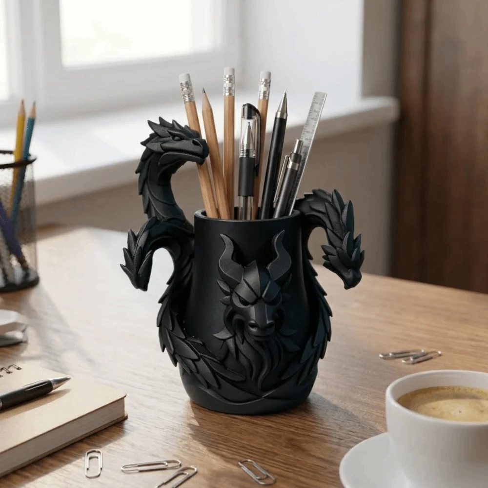 Creative 3D Printed Dragon Pen Holder Multi-Functional Desktop Organizer Monster Desk Organizer Three Headed Dragon