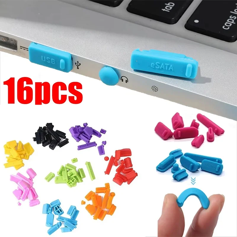 

Набор из 16 универсальных силиконовых заглушек от пыли для ноутбуков: пылезащитные заглушки для USB-портов и интерфейсов компьютеров, водонепроницаемые заглушки от пыли