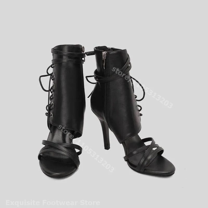 Black Beige Lace Up Gladiator High Heel Sandals Women Open Toe Stiletto Ankle Strap Summer Party Club Night Out Fashion Shoes