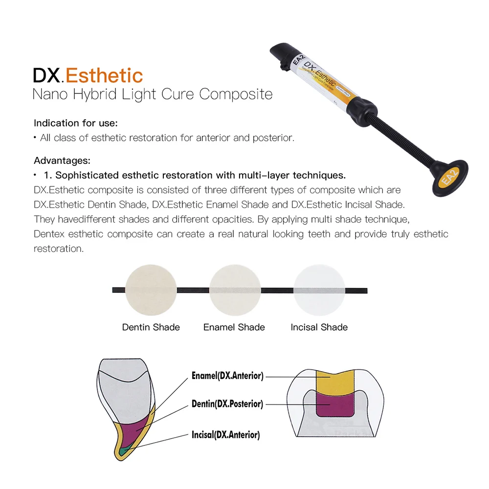 DENTEX Dental Composite Syringe Enamel EA2 EXW A1 B1 B2 Resin Dental Composite Syringe Dentin DA2 A1 A3 Resin Dentex Posterior