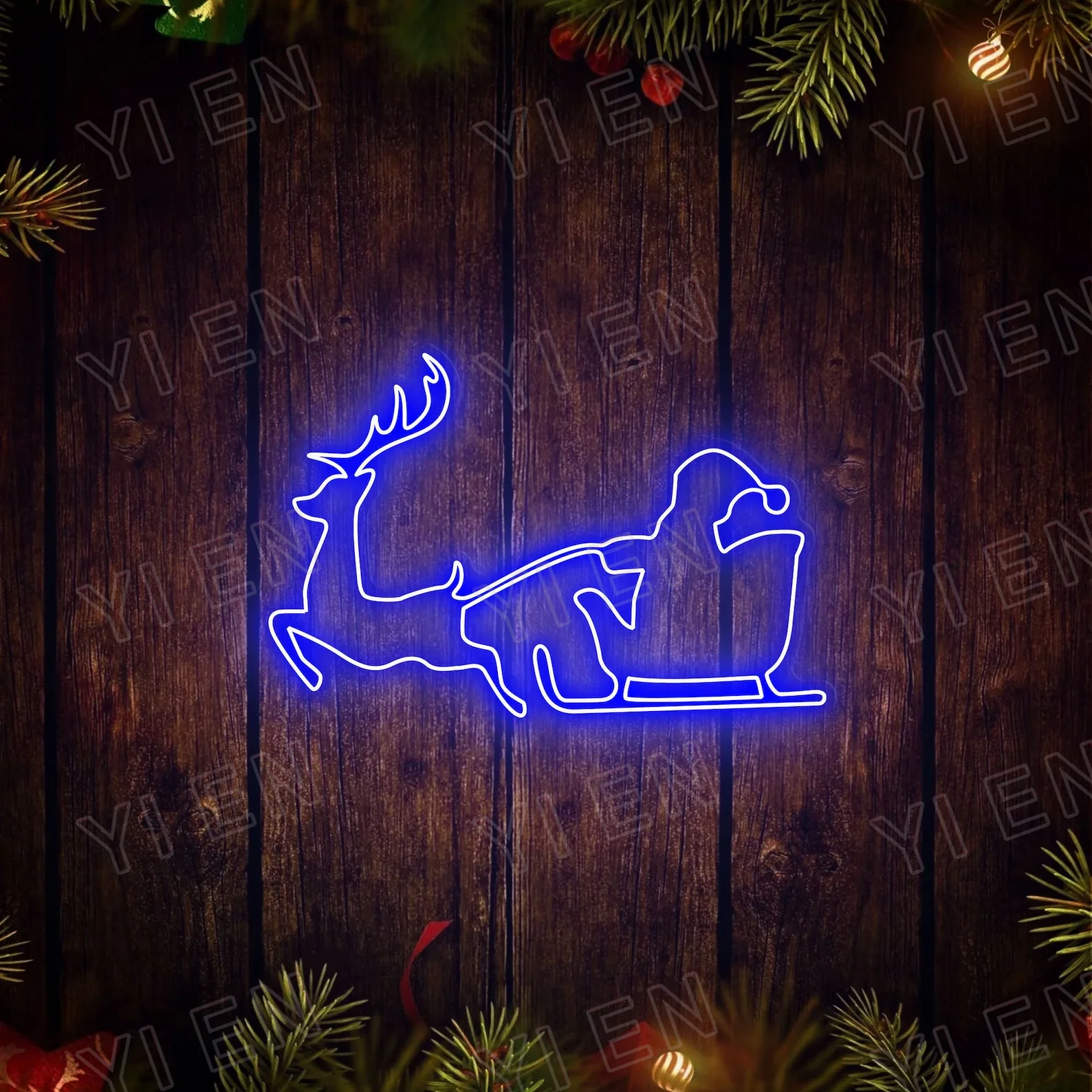 Frohe Weihnachten Leucht reklame, Weihnachts mann reitet einen Schlitten mit Rentier, Weihnachts mann führte Leucht reklame, Weihnachts dekor, Neon Wand kunst