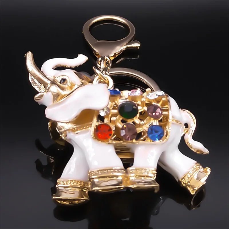 Colorful Crystal Elephant Key Chain for Women Men Ethnic Alloy Rhinestone Bag Accessories Cute Animal Keyrings Car Jewelry K5246