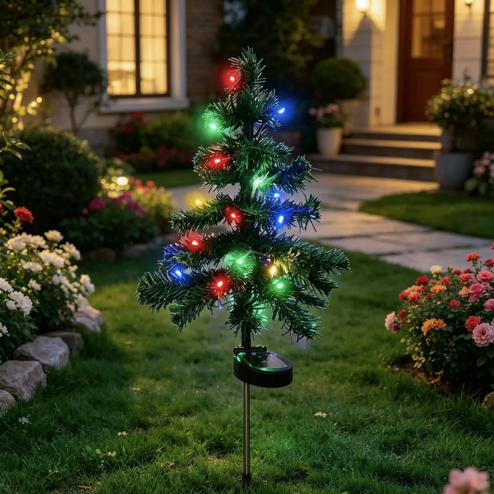 Solar Christmas Tree Lights Outdoor Waterproof Garden Lawn Lamp Festive Cedar Path Decoration Yard Landscape Lighting