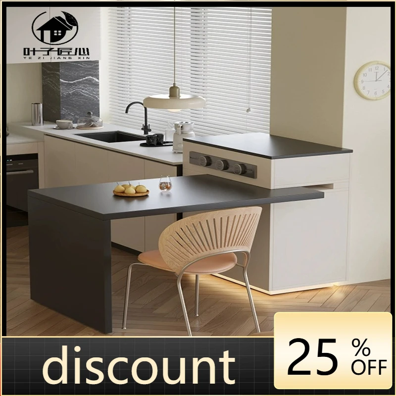 LH rock slab island dining table integrated household retractable rotating kitchen guide table