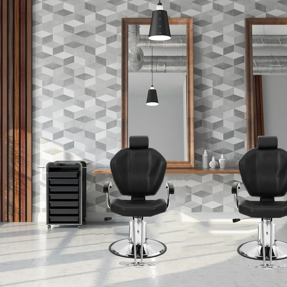 Heavy Duty Reclining Barber Chair for Barber Shop, Styling Salon Chair with Headrest and Footrest,360 Degree Swivel, Custom