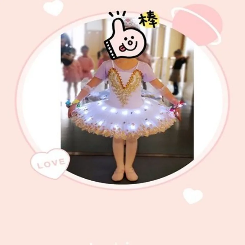 Saia tutu de balé que brilha no escuro, dança fluorescente, traje de recital, lago dos cisnes, vestido inchado, show de palco, pequeno dançarino