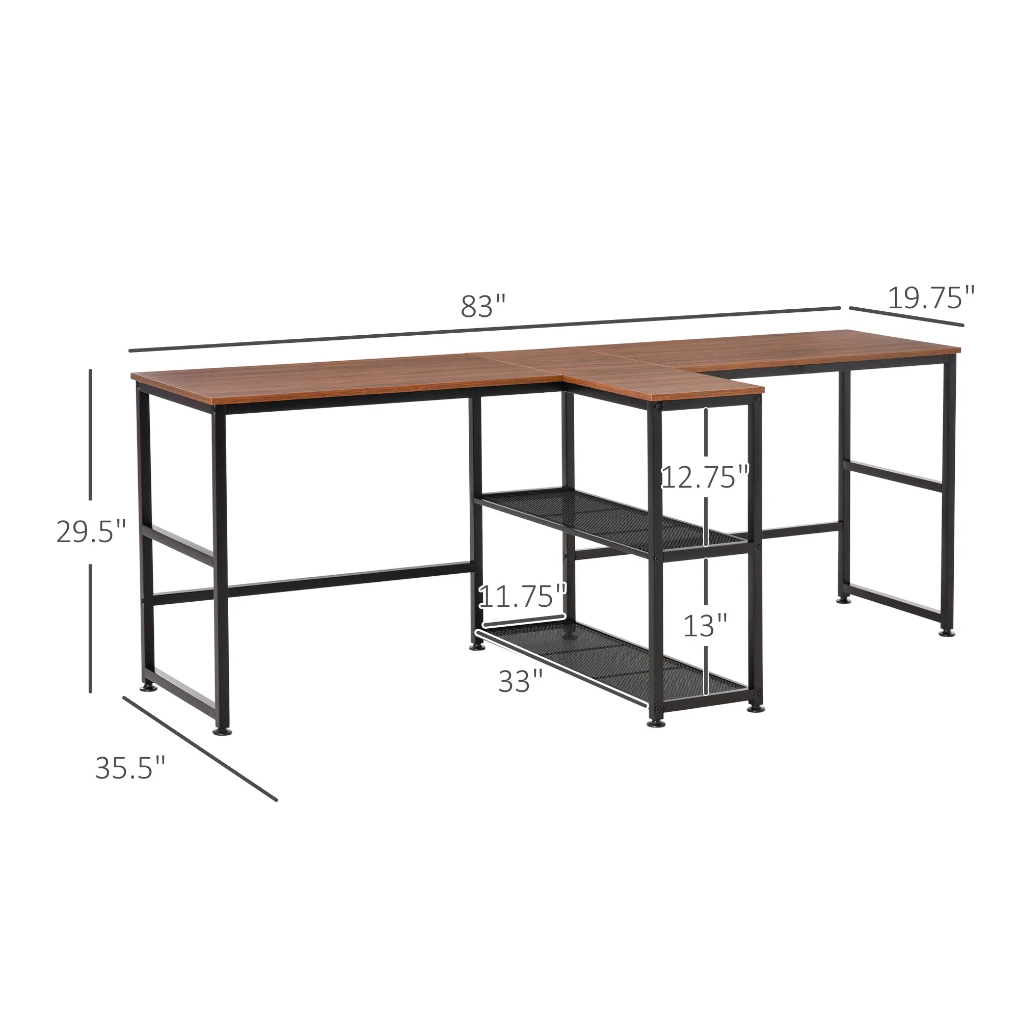 83'' Two Person Desk W/ Storage Shelves, Computer Office Desk, Writing Table