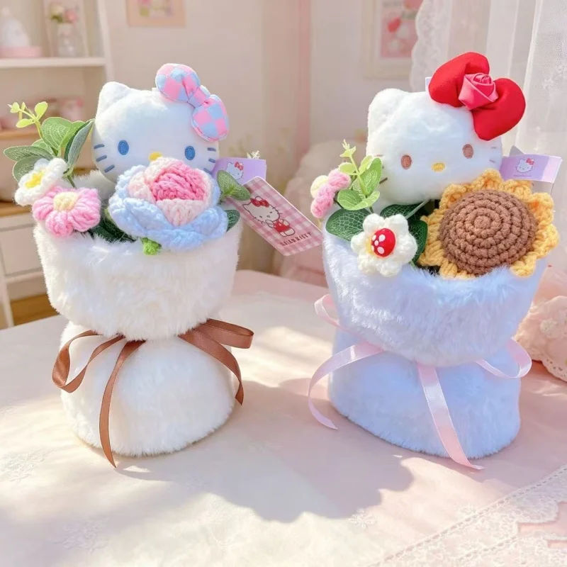 Genuine Hello Kitty Plush Toy Anime Stuffed Animals Keychains Creative Handmade Bouquets Christmas Vanlentine Birthday Gifts