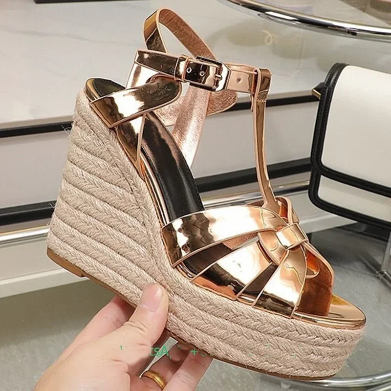 

Cross Tied Platform Weaving Sandals Size 35-44 Ankle Buckle Strap Slingback New Arrivals Fashion Woem Shoes