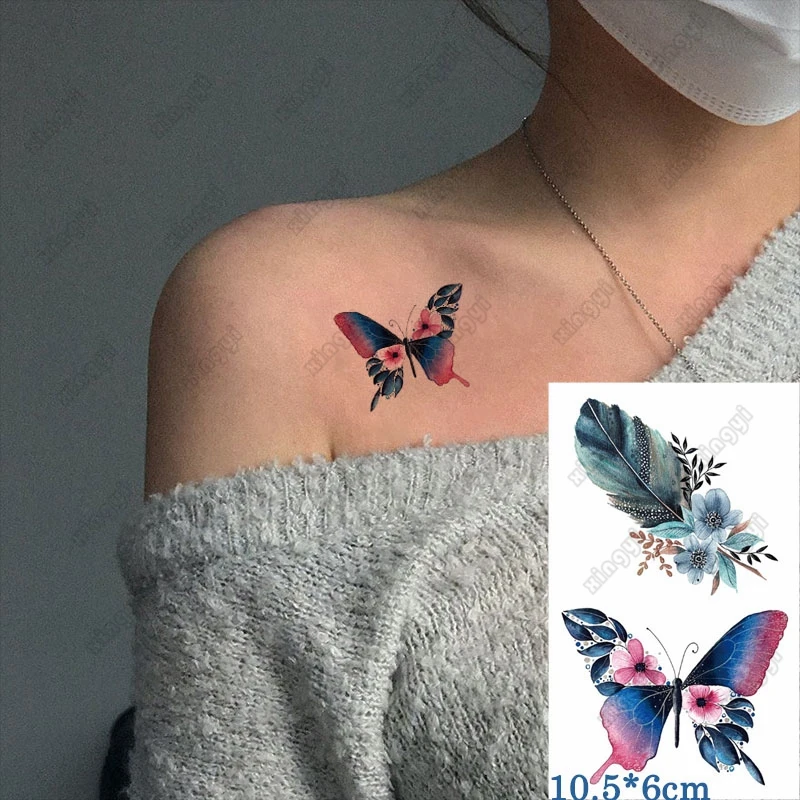 Stiker Tato Temporer Tahan Air Paku Api Matahari Sayap Silang Kecil Tato Flash Tangan Leher Jari Tato Palsu untuk Wanita Pria