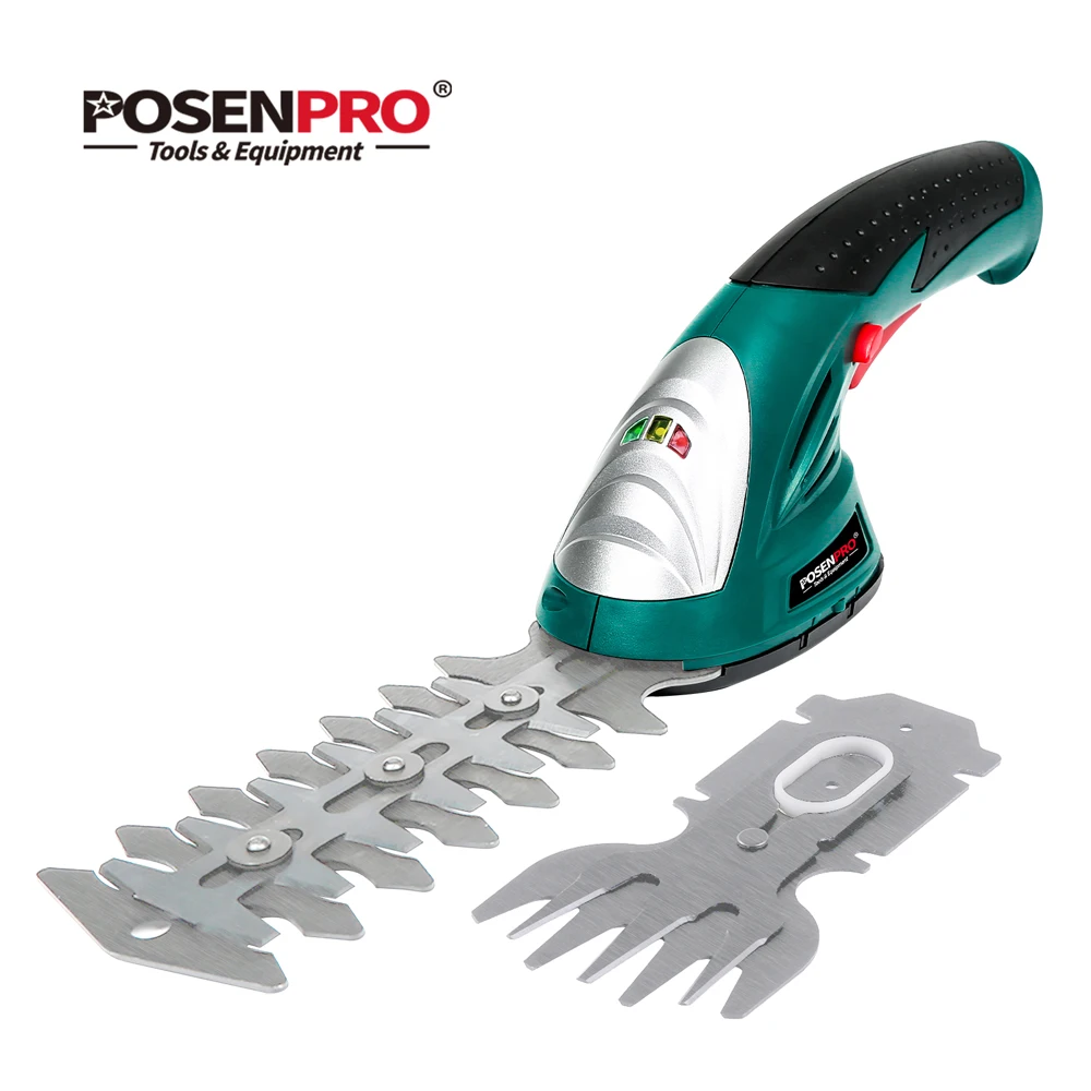 POSENPRO 7.2V 2in1 Cordless Grass and Shrub Shears Hedge Pruning Trimmer 1.5Ah Li-ion Battery Garden Tool 2 Different Blades