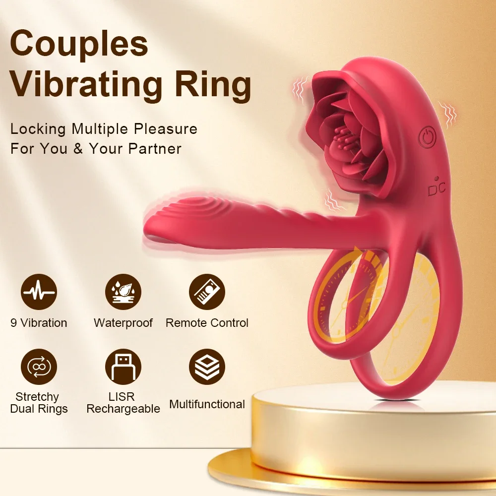 Rose Cock Ring Vibrator Penis Sleeve Sucking Stimulator Remote Control G-spot Erection Ring Clitoral Sex Toy for Adult Supplies