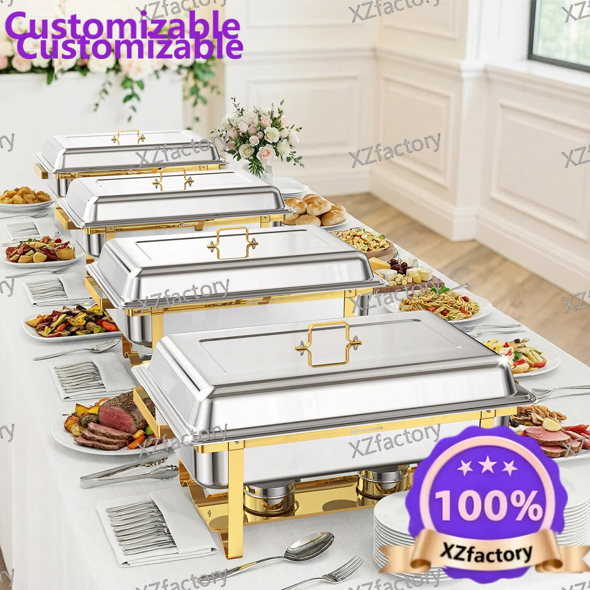 Factory Direct 2026 Top RatedJuego  4 Recipientes Cuadrados  Acero Inoxidable  10L para Buffet, Calentadores  Comida par