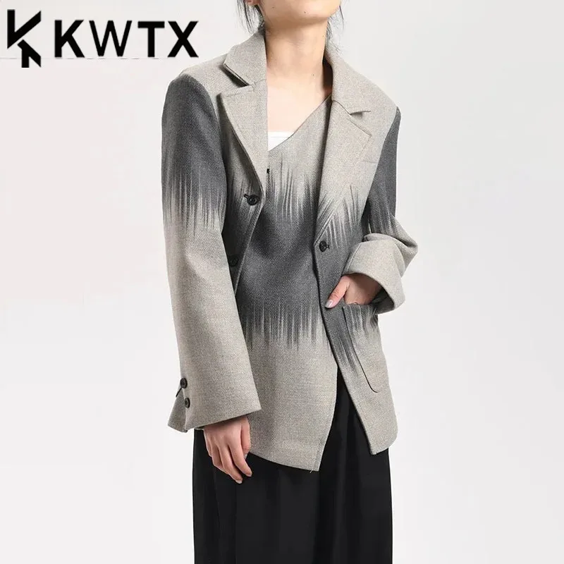

KWTX Свободная элегантная шерстяная куртка с нерегулярными пуговицами, новая женская куртка с лацканами и длинными рукавами, модный тренд, весна 202, новые пальто