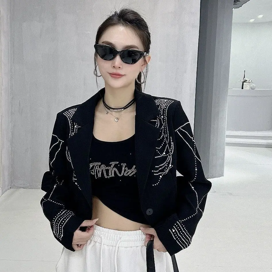 2027 Spring Autumn New Short Blazer Jacket Hot Drilling Irregular Suit Coat Women High-Quality Outerwear Ladies Fashion Overwear