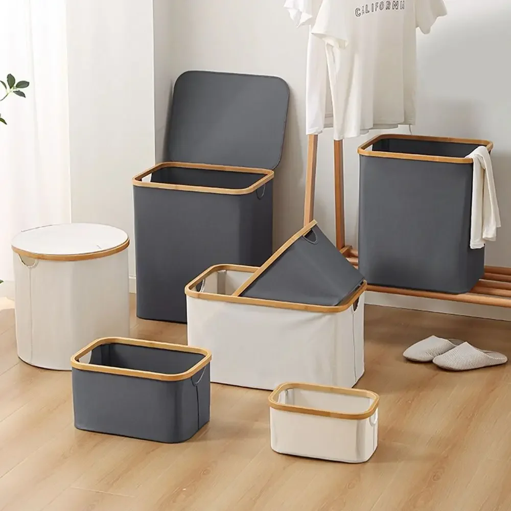 

Collapsible Laundry Storage Basket Bamboo Handles Rectangle Closet Organizer Convenient Thickened Small Laundry Hamper Blankets