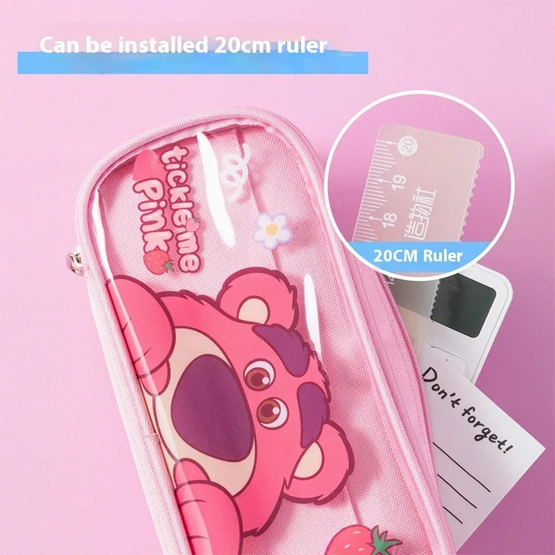 Disney Cartoon Stitch школьный мультфильм милый двухслойный большой вместительный водонепроницаемый холщовый пенал для канцелярских принадлежностей