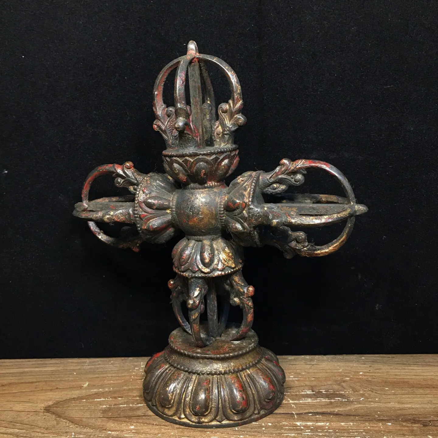 Nepal Handmade Pure Copper Five Prong Vajra Dorje Buddhist Ritual Decor Home Altar Pendant Collectible Craft