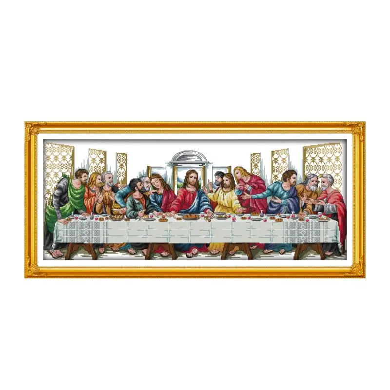 Last supper cross stitch package world famous painting pattern cartoon white cloth kit embroider DIY handmade needlework