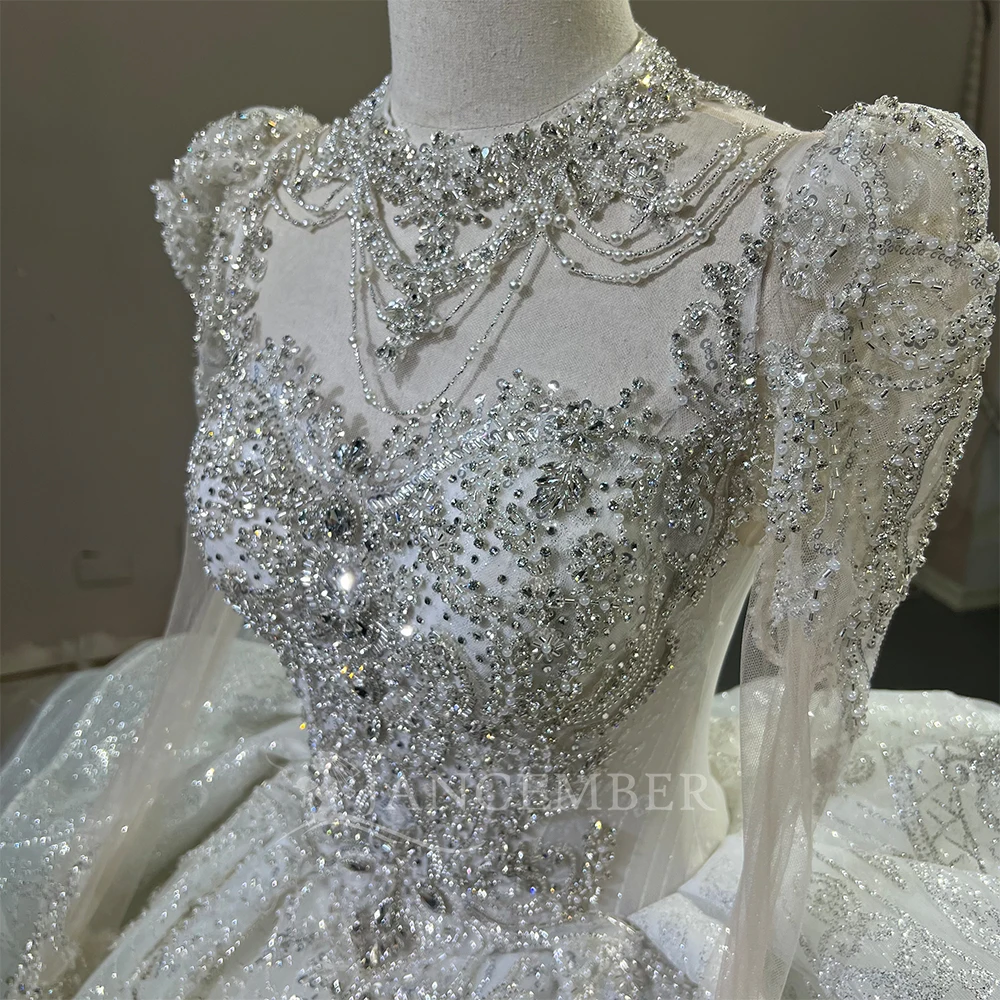 High Neck Chic Wedding Dress Corset Women High Quality Ball Gown Customized Romantic Long Sleeves Long Bride Wear robe de mariée - view 5
