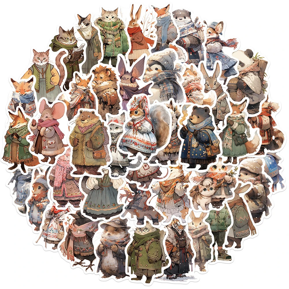 

10/30/50Pcs Funny Winter Wear Animals Stickers Cute Rabbit Cartoon Sticker Waterproof Notebook Bike Suitcase Laptop Decal Toys