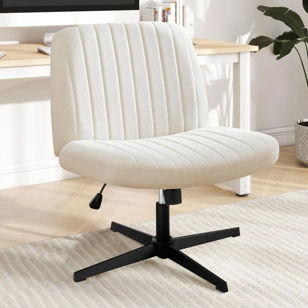 

XMSJ Cross Legged Office Chair, Wide Comfty Desk Chair, No Wheels Armless Computer Task Chair, Swivel Fabric Vanity Home