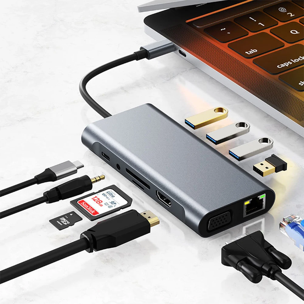 USB موسع نوع-c حوض متعدد الوظائف الكمبيوتر المتفرعة جهاز ل شاومي ل ماك بوك برو 13 15 قطعة USB C HUB 3.0