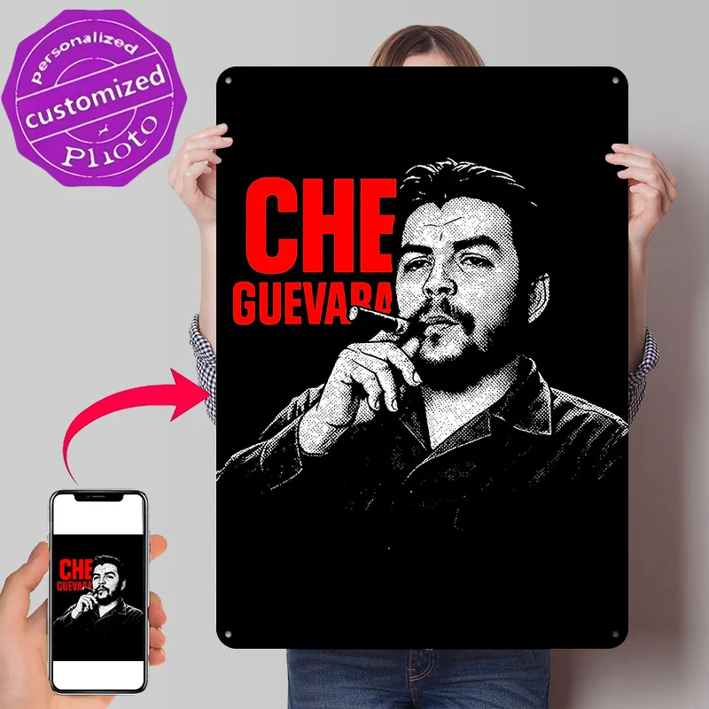 Che Guevara Smoking Cigar Portrait 3D Texture Printed Poster Custom Vintage Metal Tin Plate Sign for Wall Art Decor Living Room