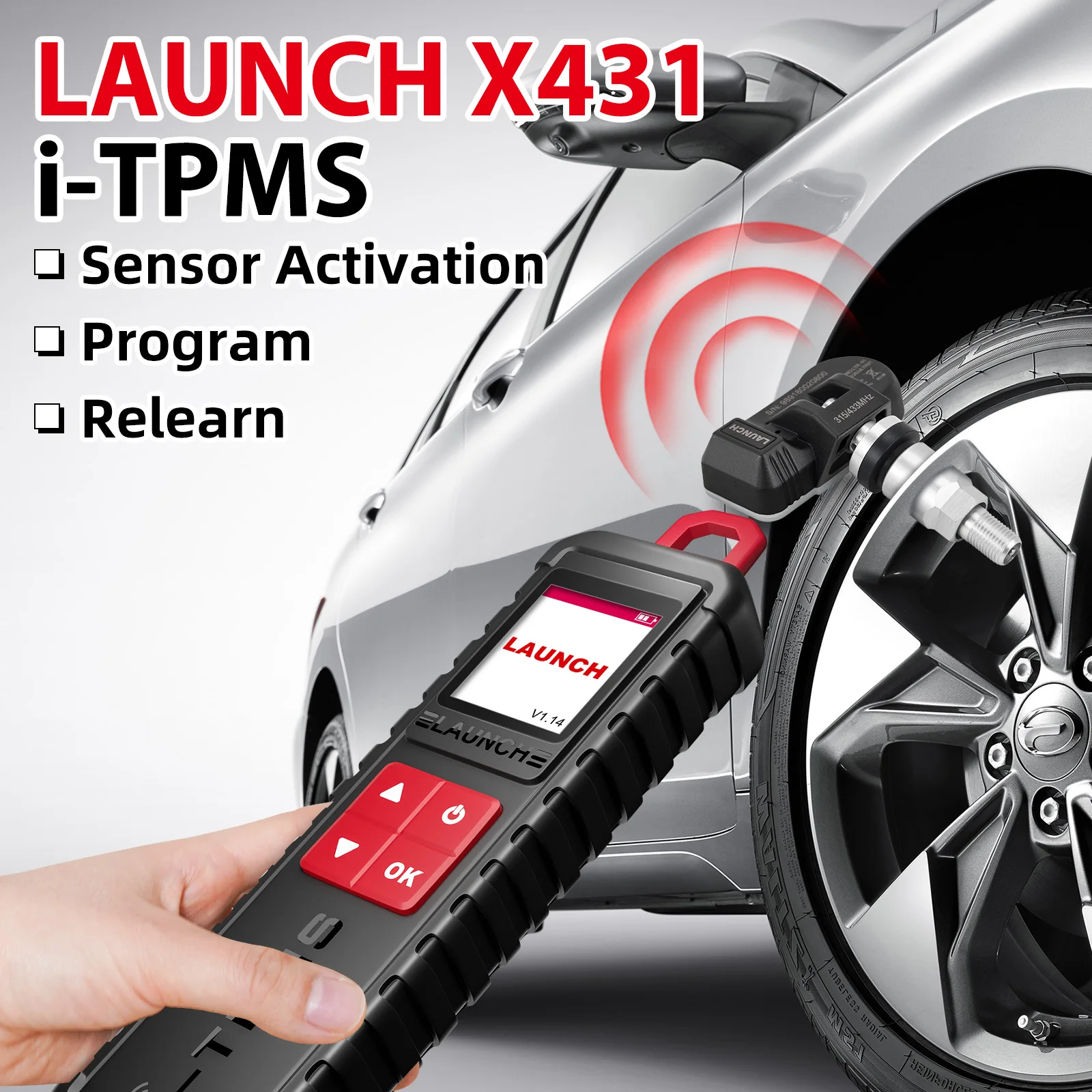 LAUNCH X431 i-TPMS TSGun with RF sensor TPMS Tire Pressure Detector Activate/Relearn/Program Sensors Diagnostic Tool