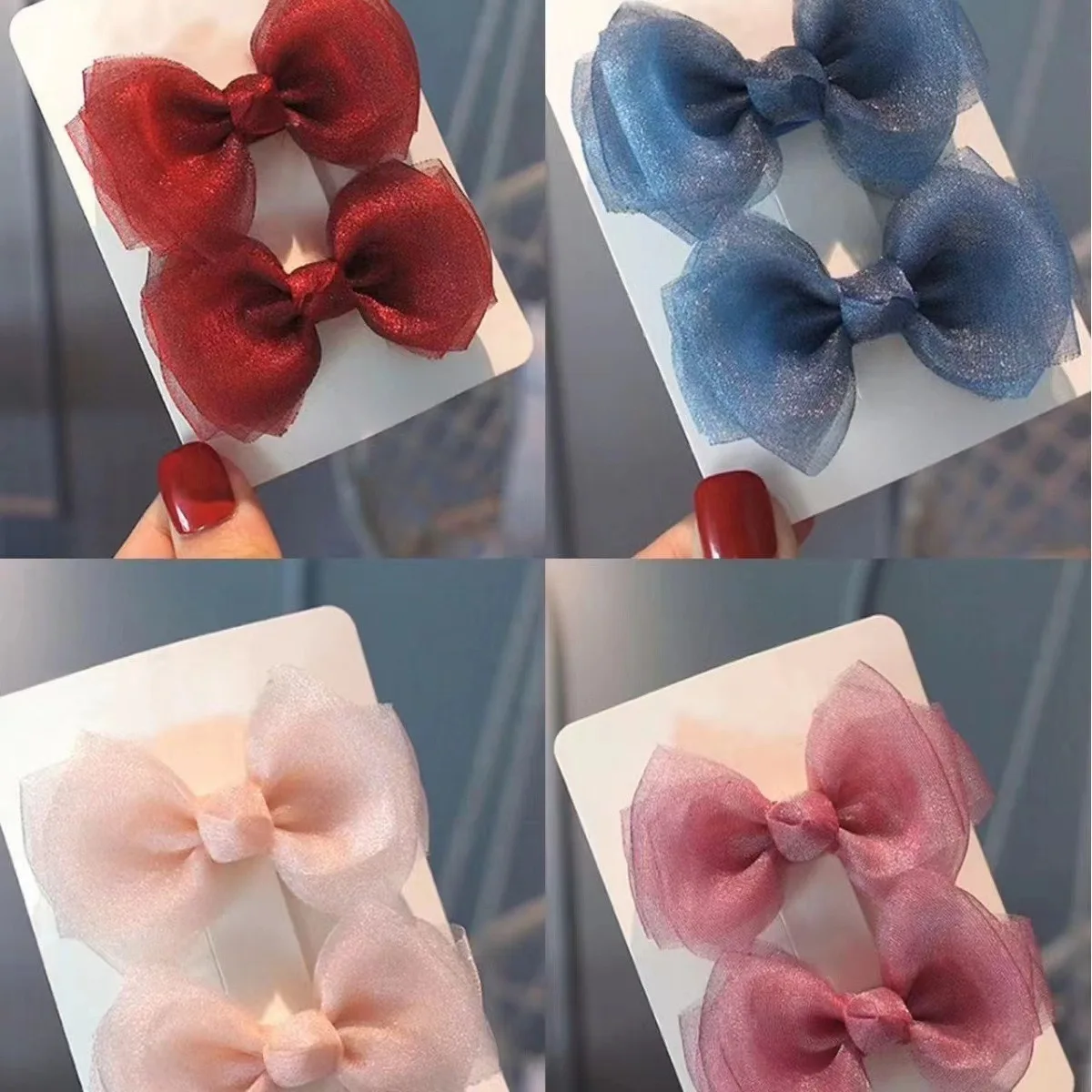 

2Pcs Children Solid Color Bows Hair Clips for Baby Handmade Mesh Bowknot Hairpin Mini Barrettes Girls Hair Accessories