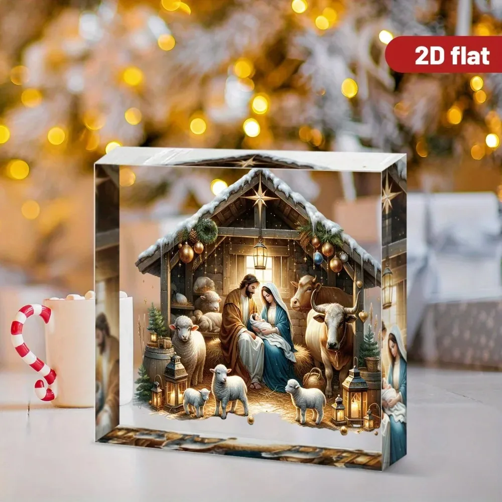 CIFBUY Crystal Acrylic Desktop Ornament Nativity Scene Jesus Birth Figure Desk Decor Home Office Church Gift