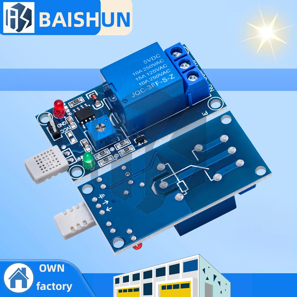 ‌HR202 Industrial-Grade Humidity Sensor Relay Module (5V/12V Dual Voltage, 1-Channel) - Adjustable Threshold with High/Low Level