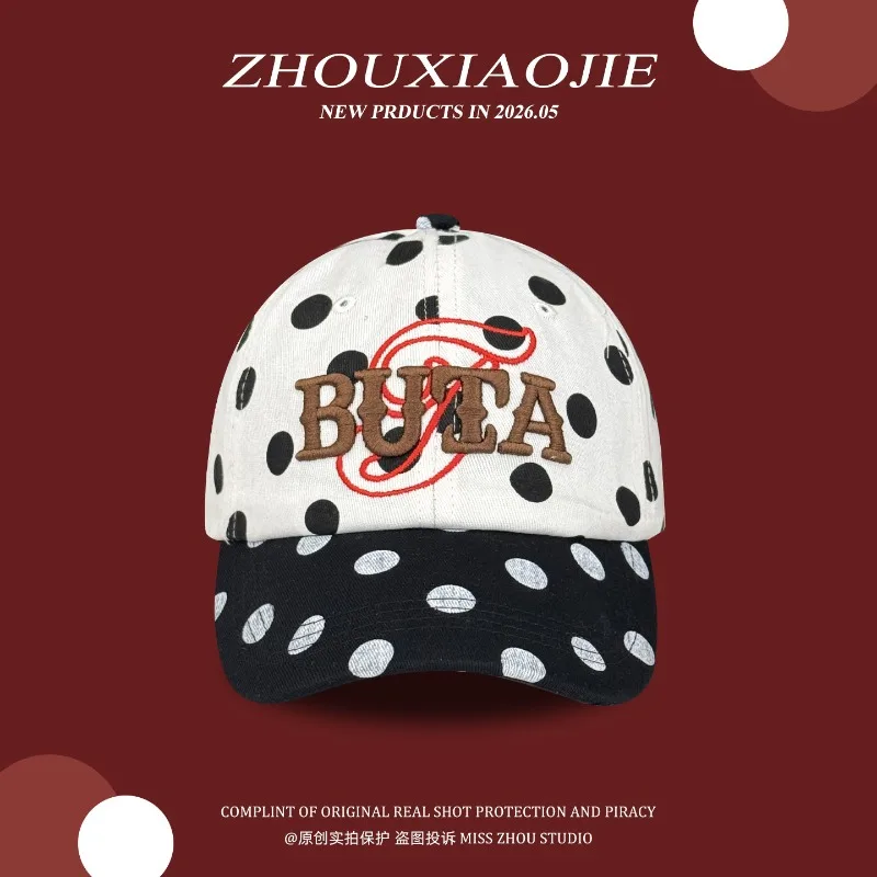 Korean Polka Dot Contrasting Color Stereo Embroidery Letter Baseball Cap Summer Sunshade Fashion Sports Hat Women and Man  Gorra
