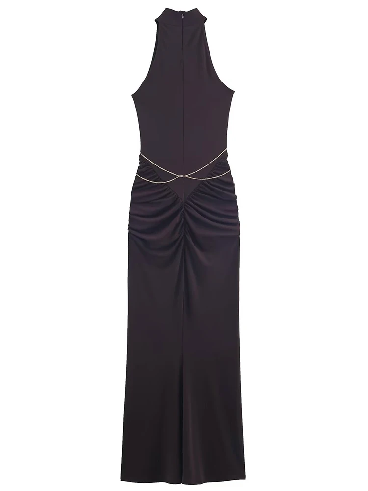 Mulheres sexy vestido longo 2025 novo sem mangas sem costas corrente de metal decoração vestidos longos 2025 feminino verão elegante vestido de festa