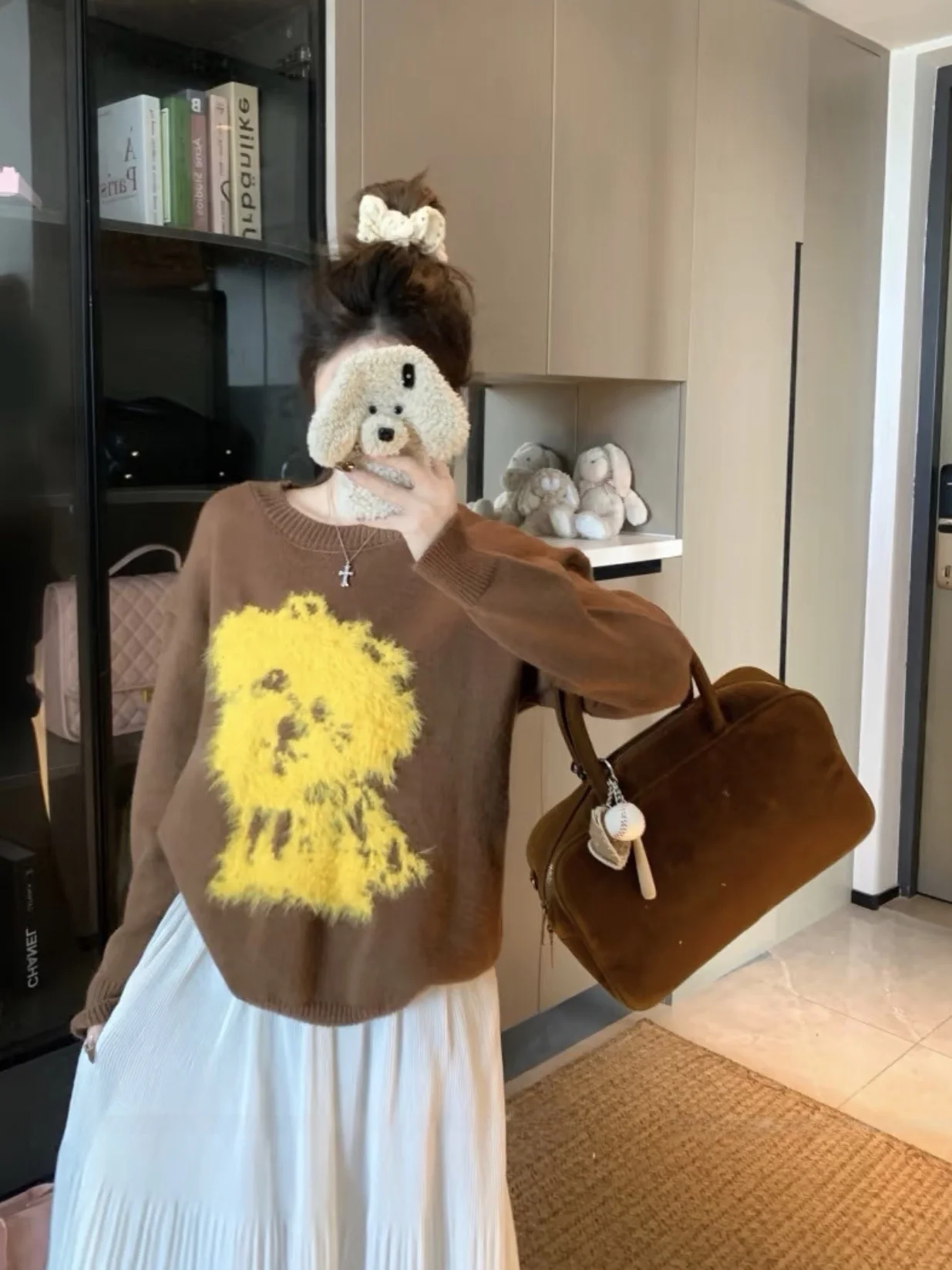 Koreanische Sle Spaß Nette Gestrickte runde Ne Pullover frauen Herbst Winter Neue Sle Vielseitige Cartoon Hund Strickwaren