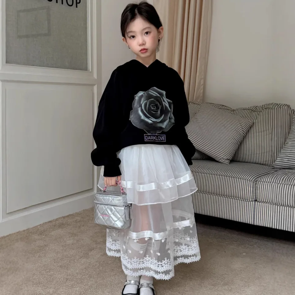 Children's Hoodie 2025 Spring New Style Girls' Flower Printed Hooded Hoodie Korean Version Children's Treasure Pullover Top