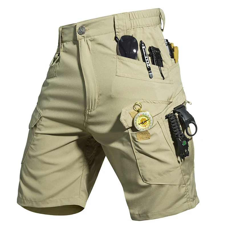 

Mens Summer Cargo Tactical Militry Softshell Elastic Short Pants Multi-Pockets Hiking Camping Climbing Quick Dry Casual Trousers