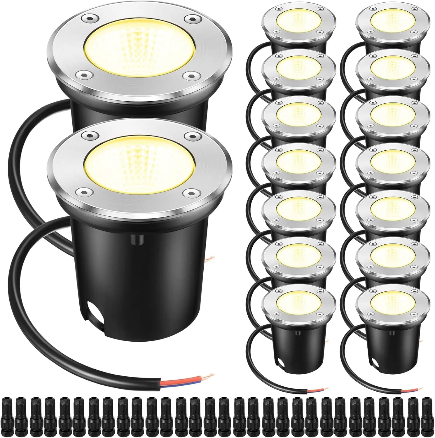 8-16 Sets Low Voltage Landscape Lights 5W LED Outdoor Waterproof Deck Lights with Connectors, 12V-24V In-Ground Pathway Lighting