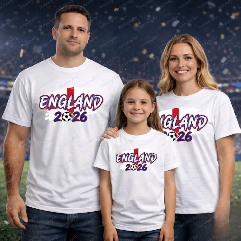 England 2026 Flag Football Print T Shirt Men's Casual Soccer Graphic Short Sleeve UK National Team Sport Tops Summer Fan Shirt