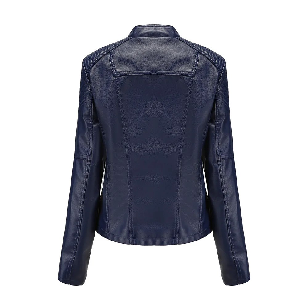 Spring Autumn Leather Jacket Women Slim Fit Motor Biker PU Leather Short Coat Stand Collar Ladies Zipper Outerwear