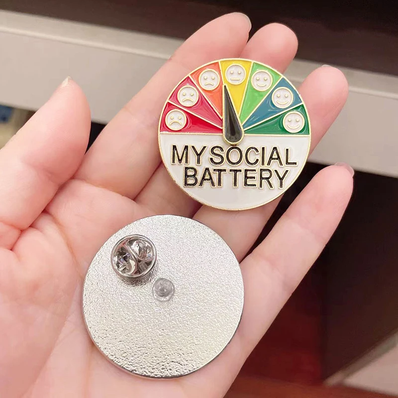 Stimmungsumwandlung Plattenspieler Pin für Frauen Männer My Social Battery Pin Gesichtsausdruck Abzeichen Rucksack Schmuck – Detail 7