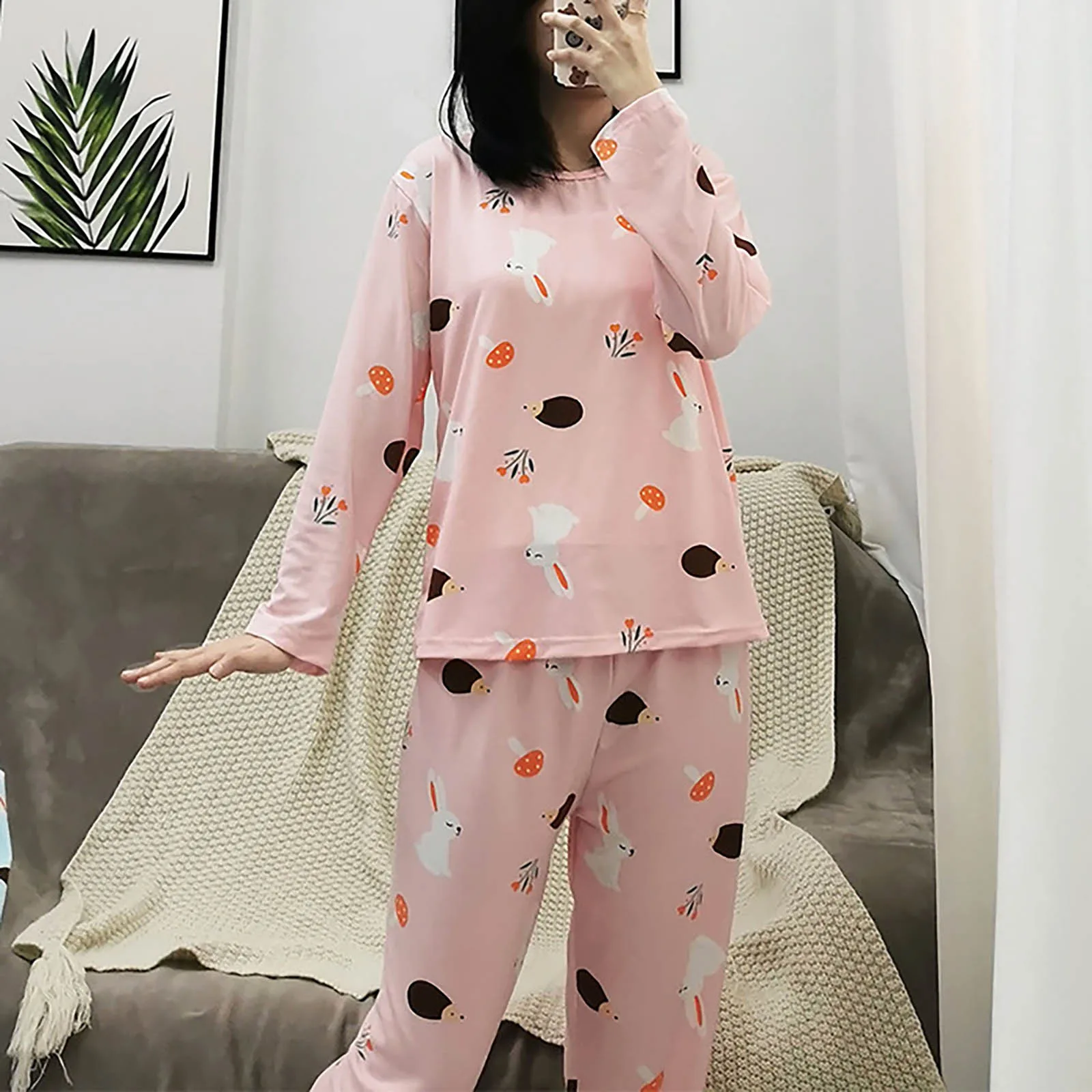 Spring Thin 2 pieces Pyjamas Set Women Tops 2024 Cotton Round Neck Girls Pajamas Sets  Sleepwear Clothes Pijamas Mujer