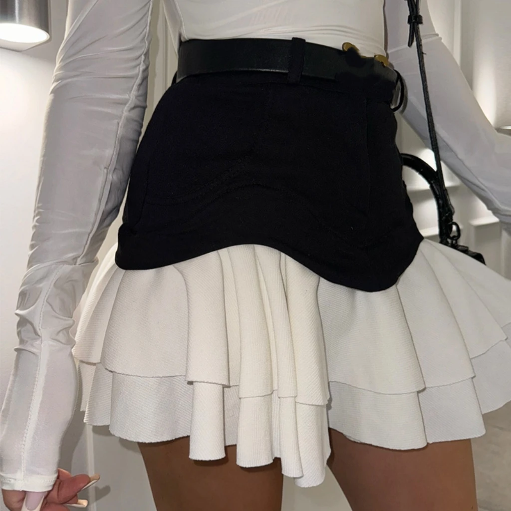 High Waist Splicing Denim Half Skirt with Lace Trim A-Line Silhouette Slim Fit European Style Women's Fashion Spring Collection