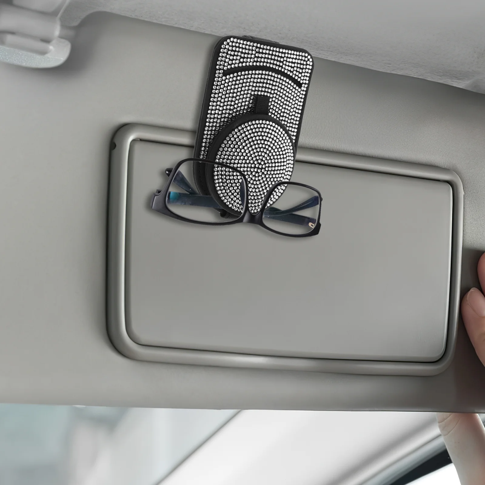 

PU Rhinestone Car Visor Sunglasses Holder Bling Stylish Multifunctional Clip for Drivers Bling Sunglasses Holder for Car