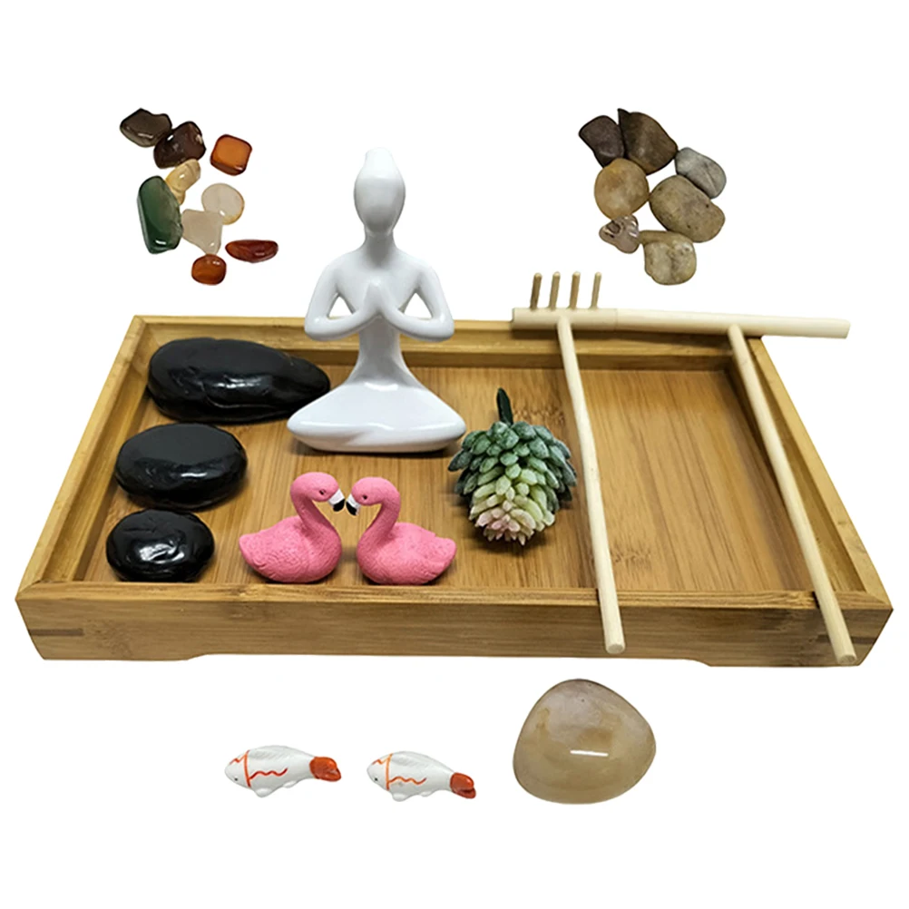 

1 set 1 Set Zen Garden Kit Bamboo Mini Zen Garden Sand Table Ornament Desk Office Decor Landscape Sandbox Meditation Adornment